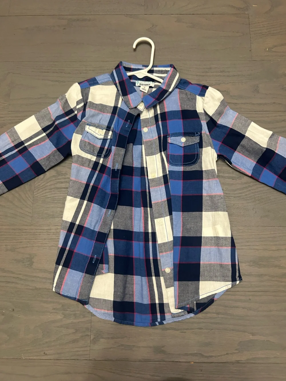 Old Navy Blue, Navy & Cream Plaid Button-Down Shirt